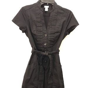 Black cotton casual dress with sash